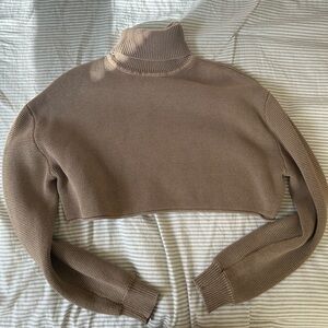 Zara Tan Cowl Neck Cropped Sweater